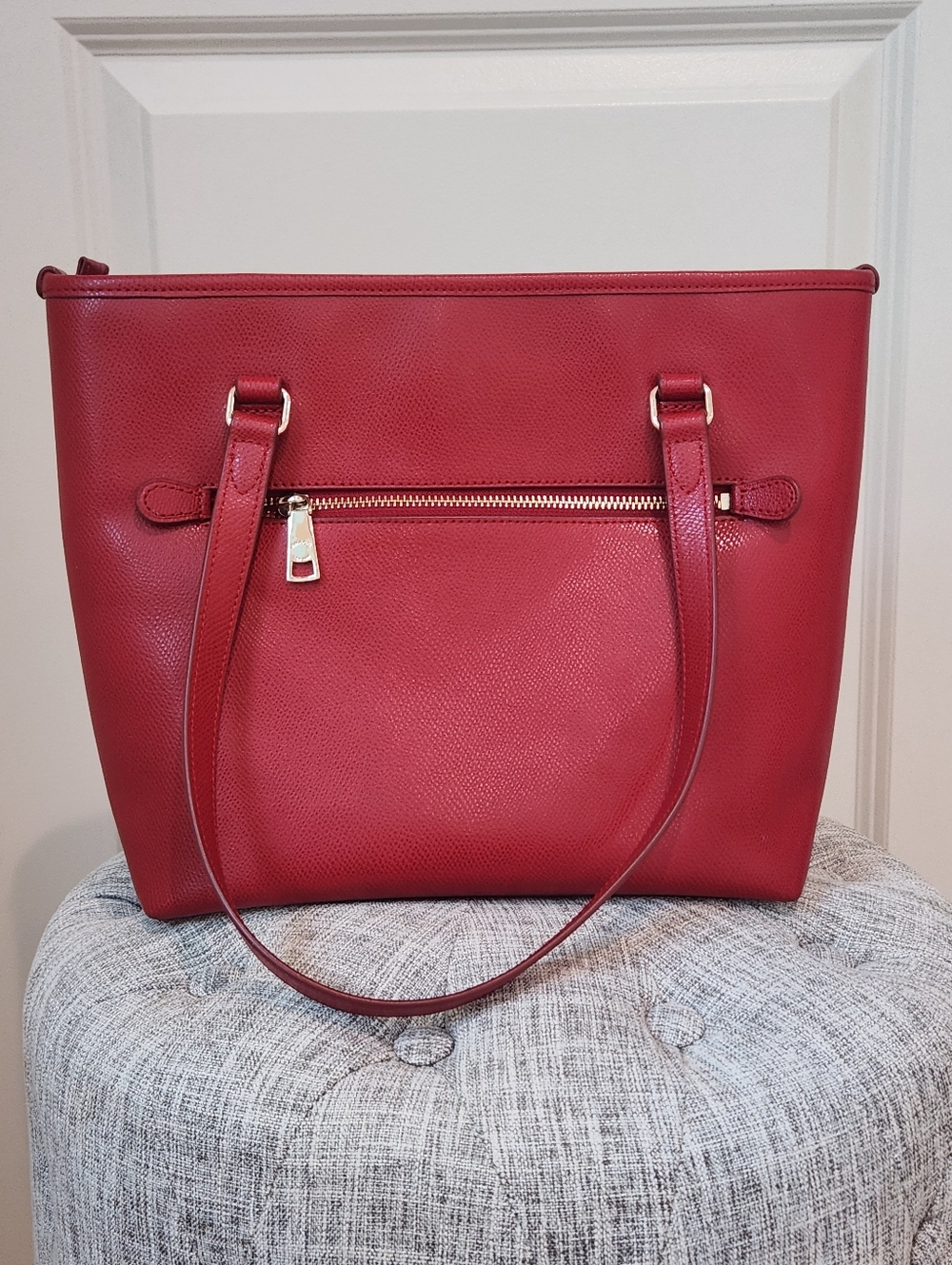 Coach Red Leather Tote Bag with Gold Accent - Picture 6 of 10